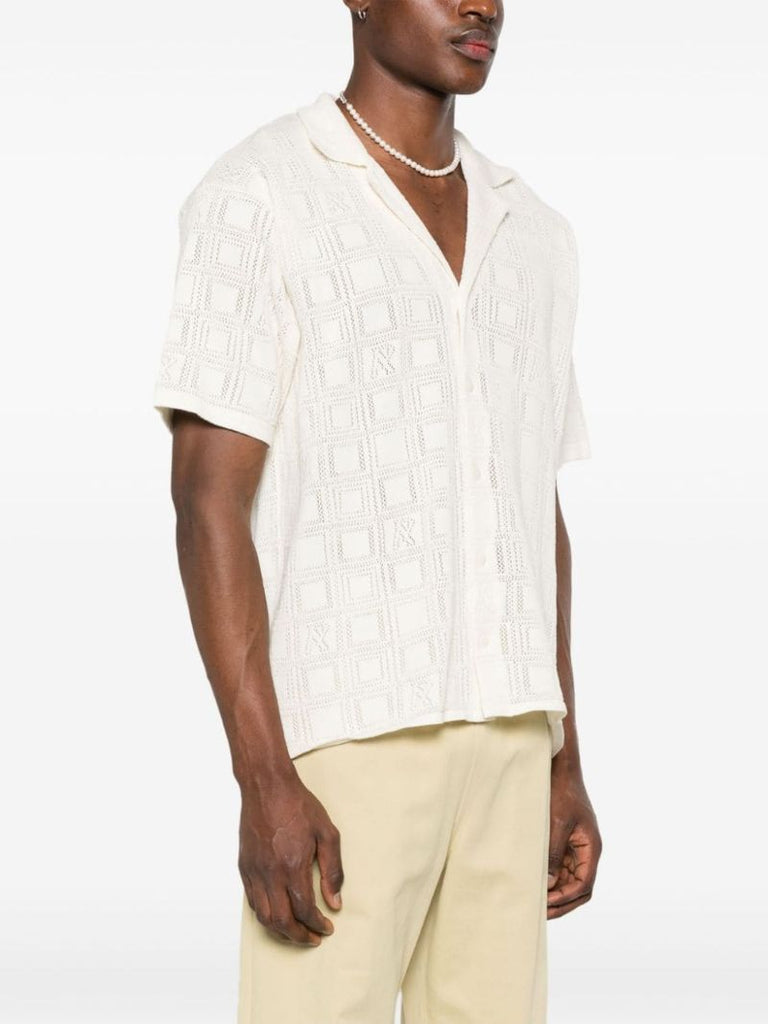 White Pointelle Knit Cotton Shirt
