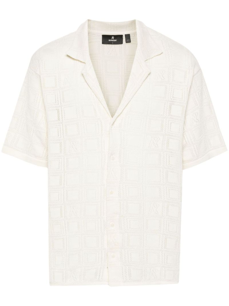 White Pointelle Knit Cotton Shirt