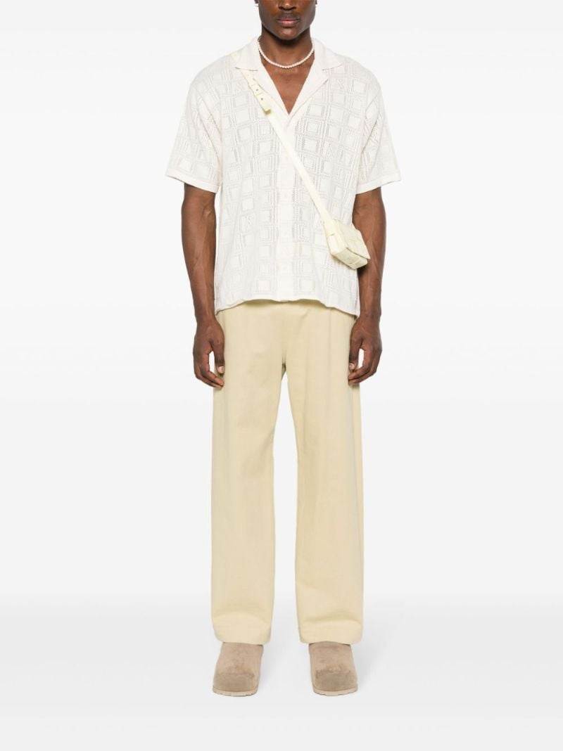 White Pointelle Knit Cotton Shirt
