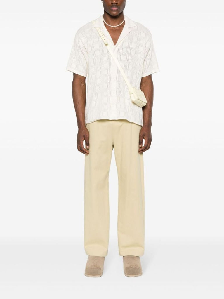 White Pointelle Knit Cotton Shirt