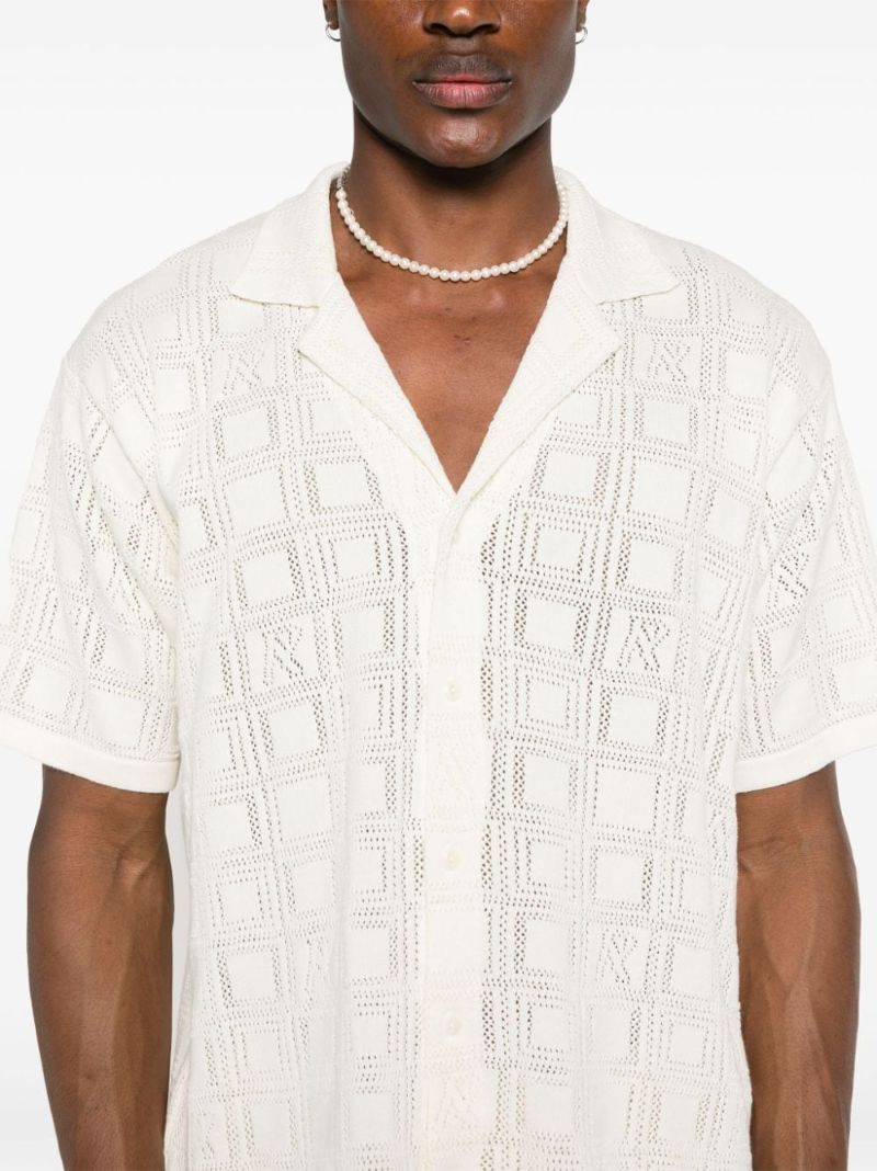 White Pointelle Knit Cotton Shirt