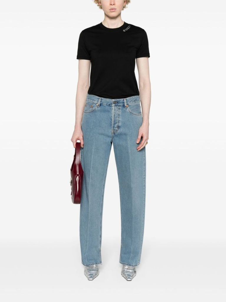 Blue Pressed Crease Straight-leg Jeans