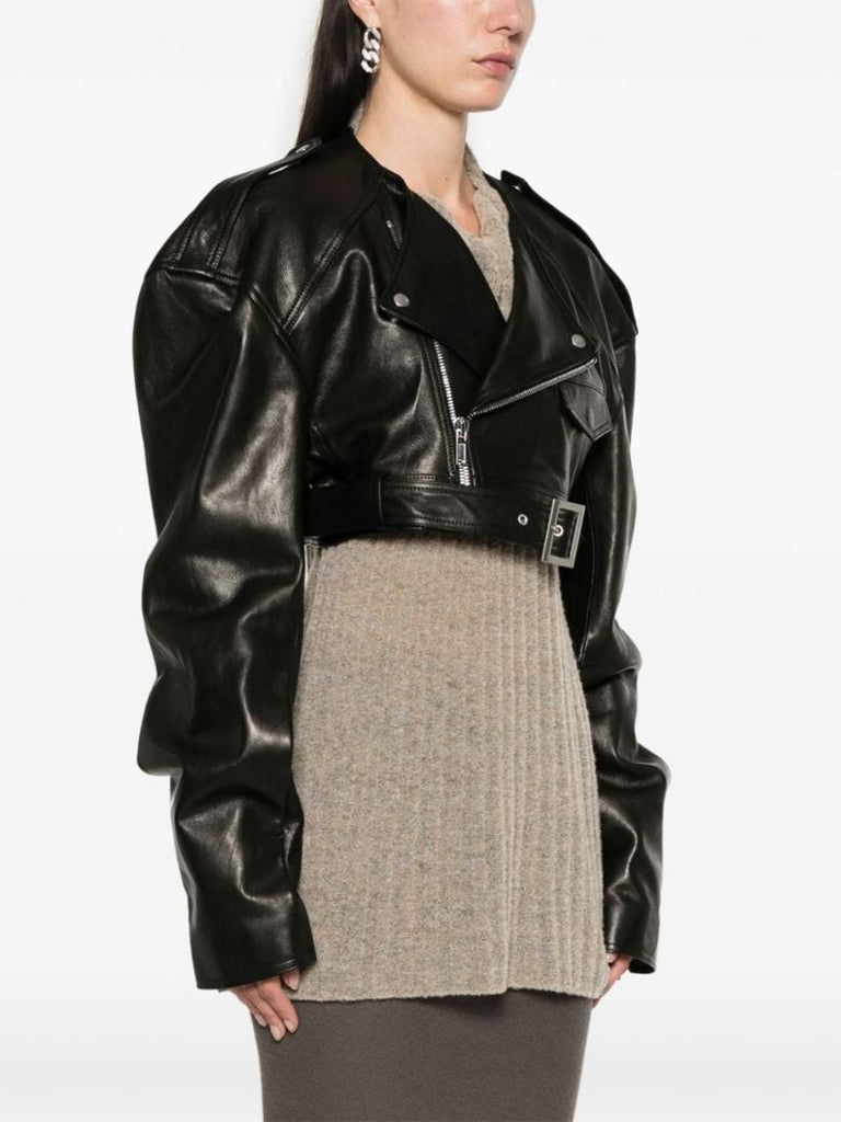 Black Micro Biker Cropped Jacket