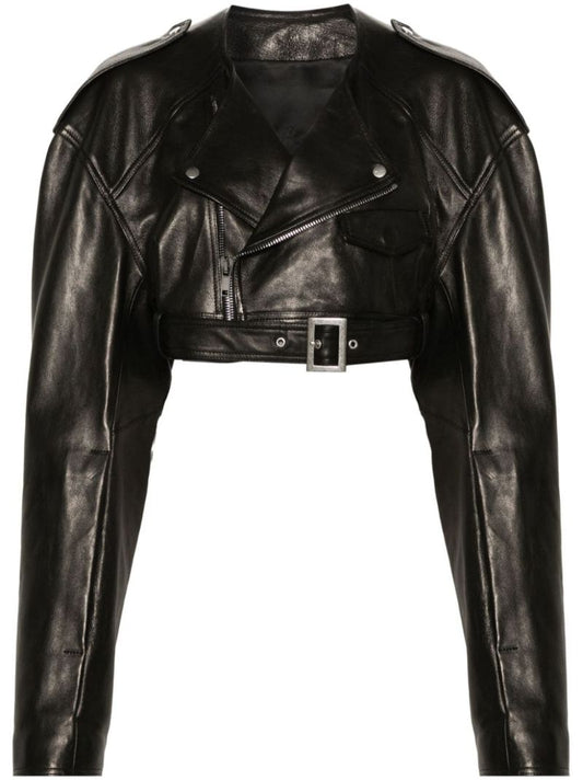 Black Micro Biker Cropped Jacket