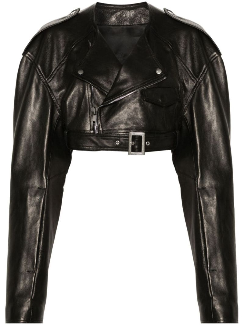 Black Micro Biker Cropped Jacket