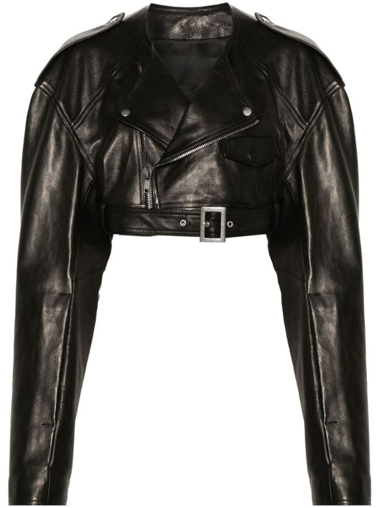 Black Micro Biker Cropped Jacket