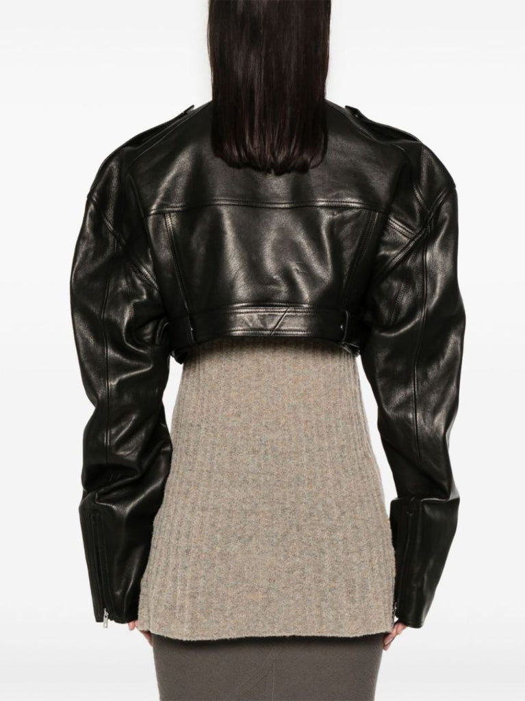 Black Micro Biker Cropped Jacket