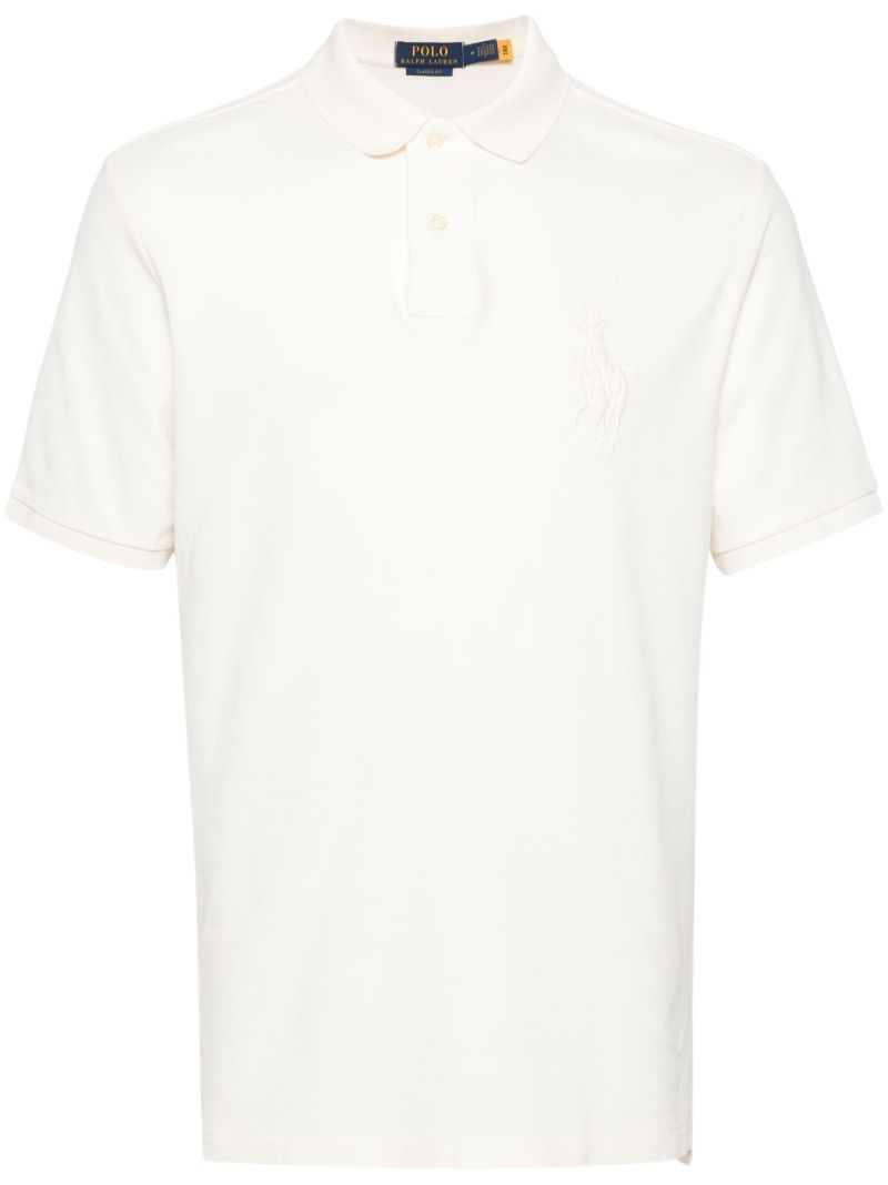 White Logo Embroidery Cotton PiquÃ_x0083_Â© Polo Shirt