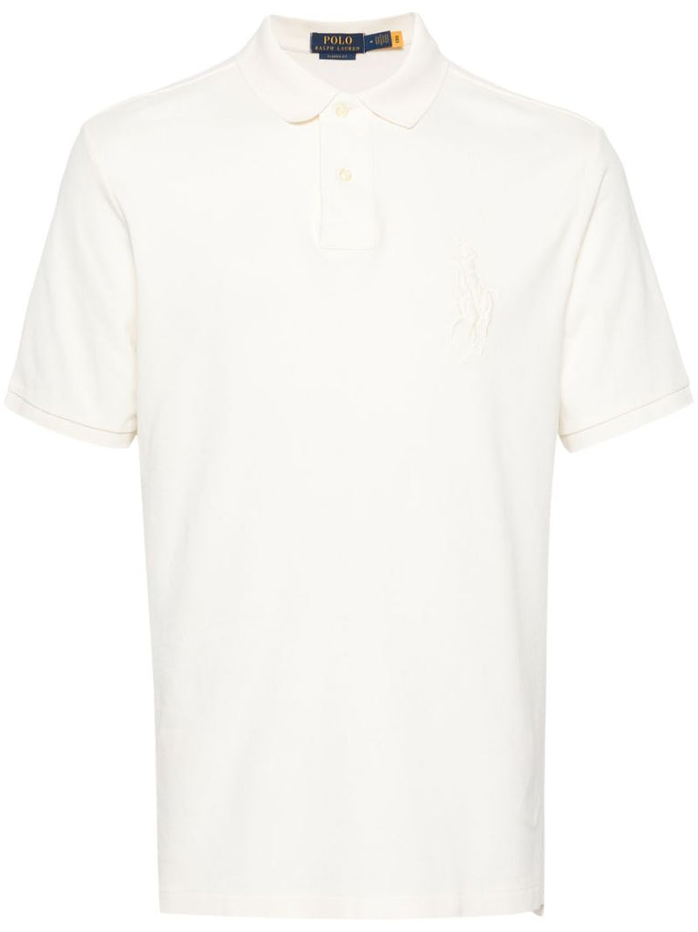 White Logo Embroidery Cotton PiquÃ_x0083_Â© Polo Shirt