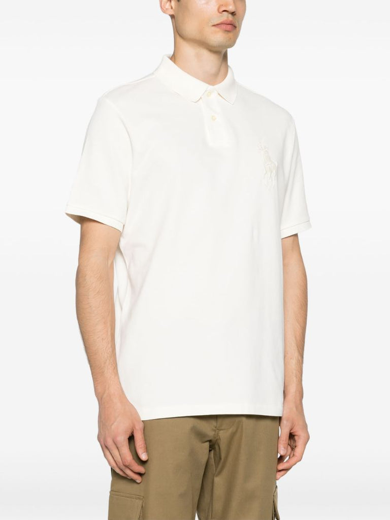 White Logo Embroidery Cotton PiquÃ_x0083_Â© Polo Shirt