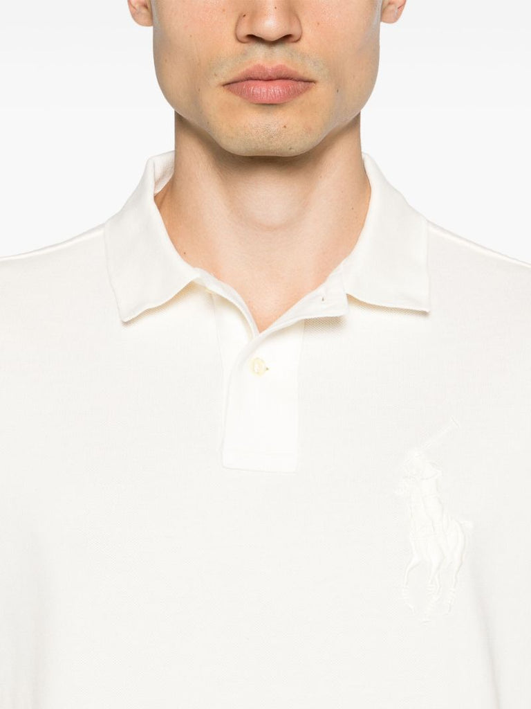 White Logo Embroidery Cotton PiquÃ_x0083_Â© Polo Shirt