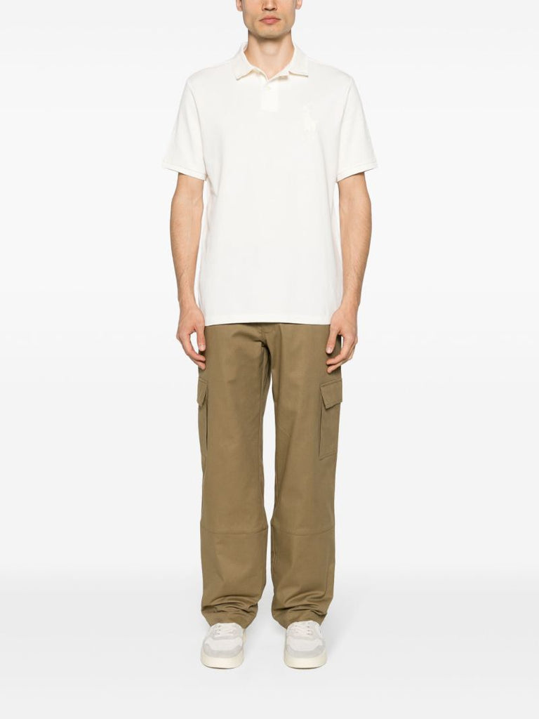 White Logo Embroidery Cotton PiquÃ_x0083_Â© Polo Shirt