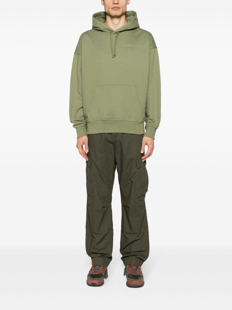Olive Green Logo Print Drawstring Hoodie