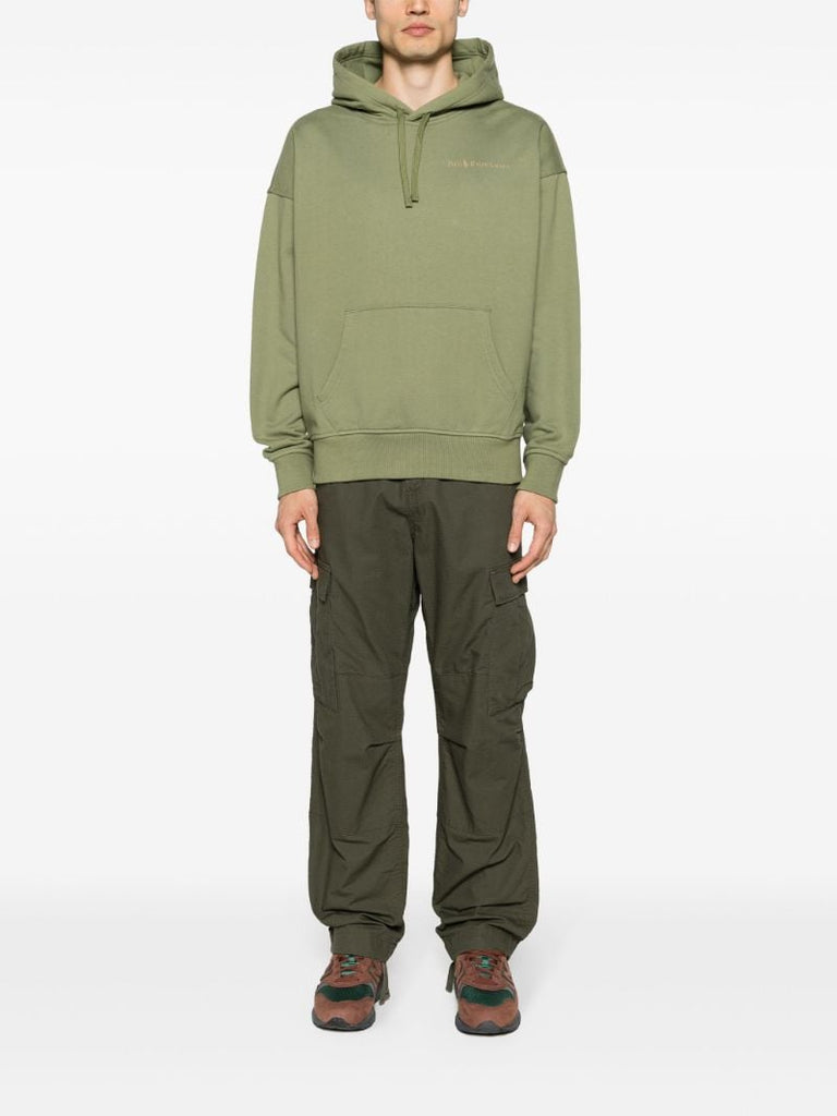 Olive Green Logo Print Drawstring Hoodie
