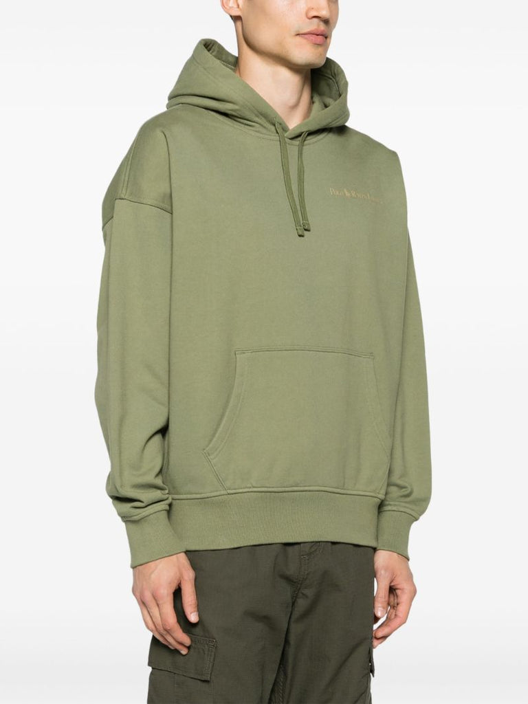 Olive Green Logo Print Drawstring Hoodie