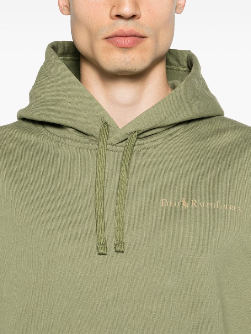 Olive Green Logo Print Drawstring Hoodie