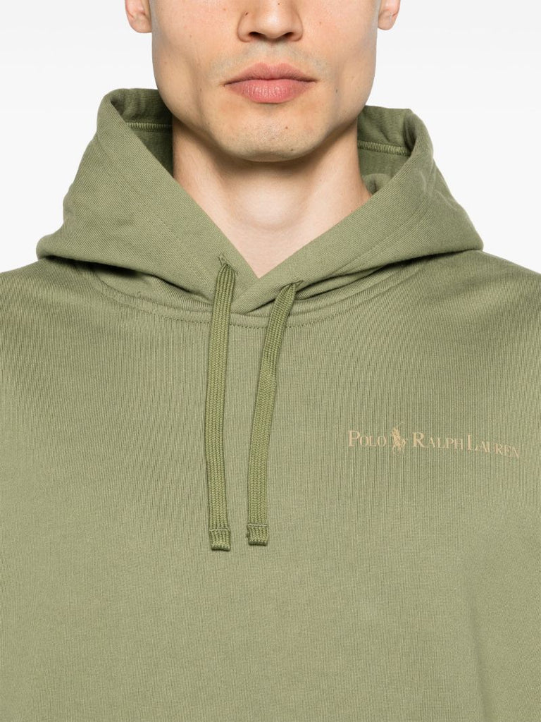Olive Green Logo Print Drawstring Hoodie