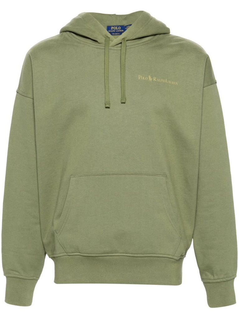 Olive Green Logo Print Drawstring Hoodie
