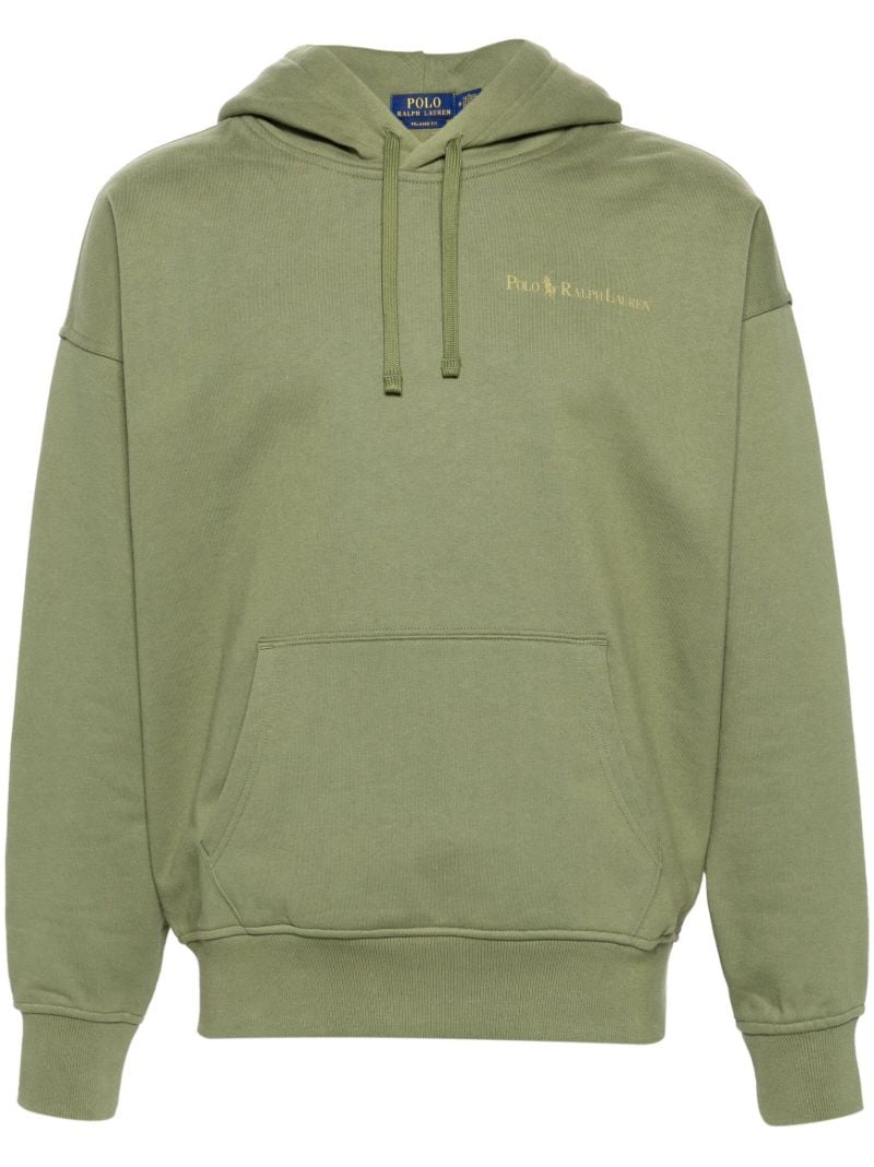 Olive Green Logo Print Drawstring Hoodie