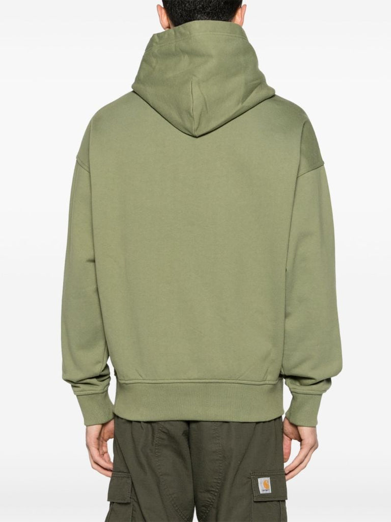 Olive Green Logo Print Drawstring Hoodie