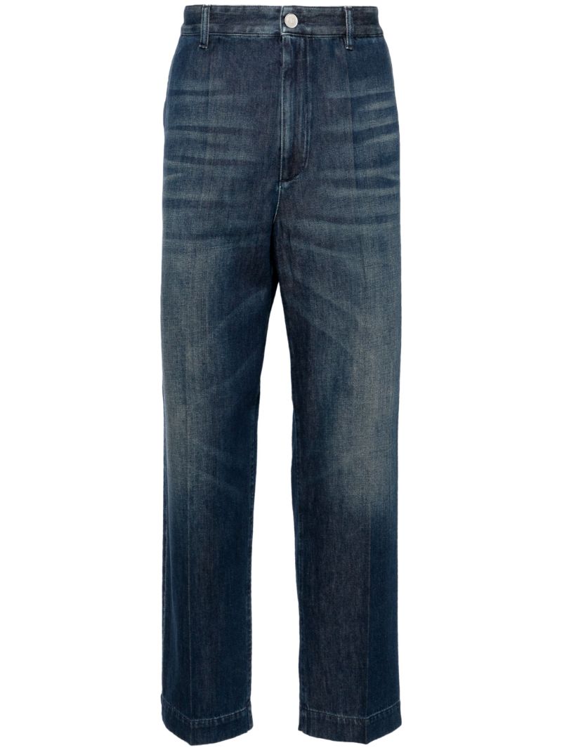 Blue Whiskering-effect Straight-leg Jeans