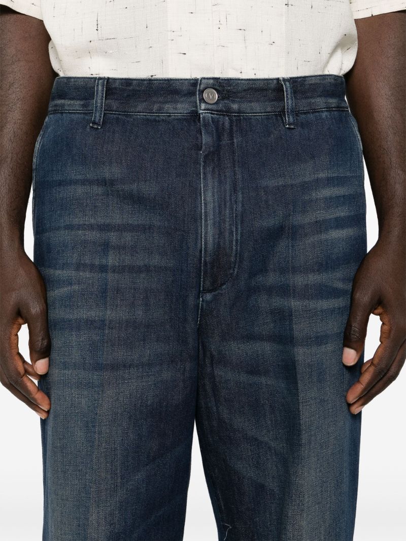 Blue Whiskering-effect Straight-leg Jeans