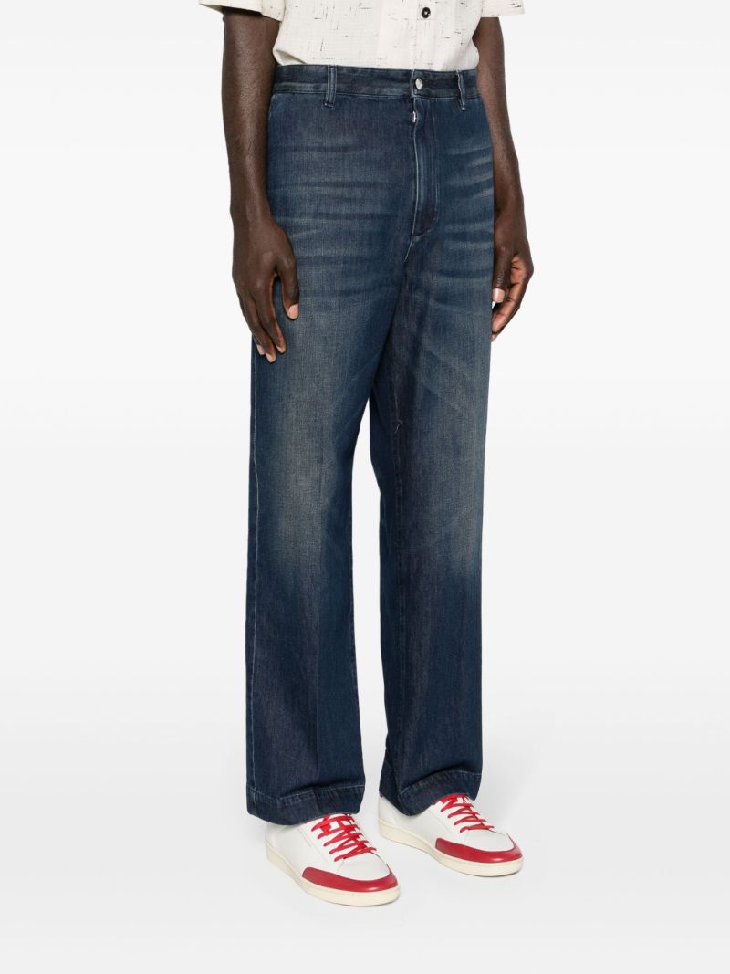 Blue Whiskering-effect Straight-leg Jeans
