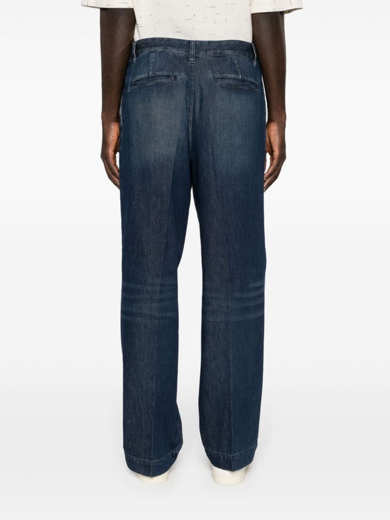 Blue Whiskering-effect Straight-leg Jeans