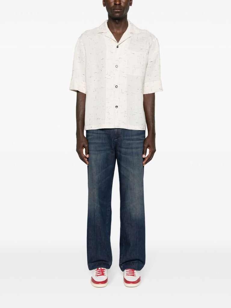 Blue Whiskering-effect Straight-leg Jeans