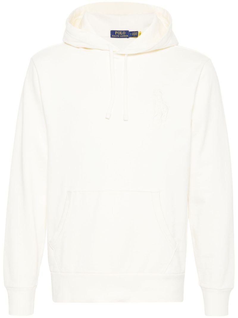 Cream White Polo Pony Embroidery Drawstring Hoodie