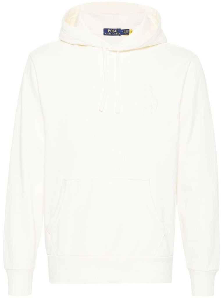 Cream White Polo Pony Embroidery Drawstring Hoodie