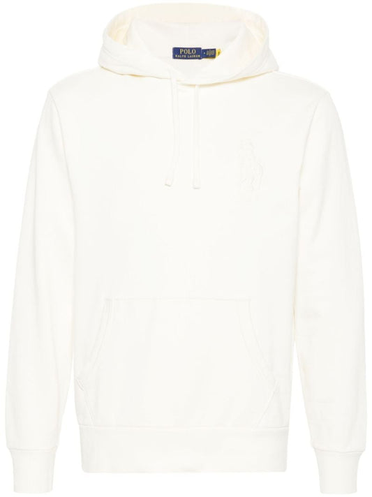 Cream White Polo Pony Embroidery Drawstring Hoodie