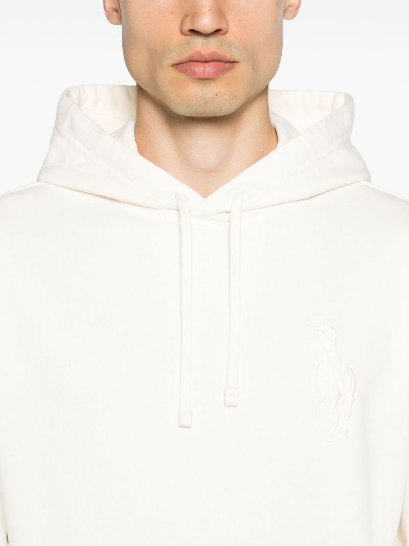 Cream White Polo Pony Embroidery Drawstring Hoodie