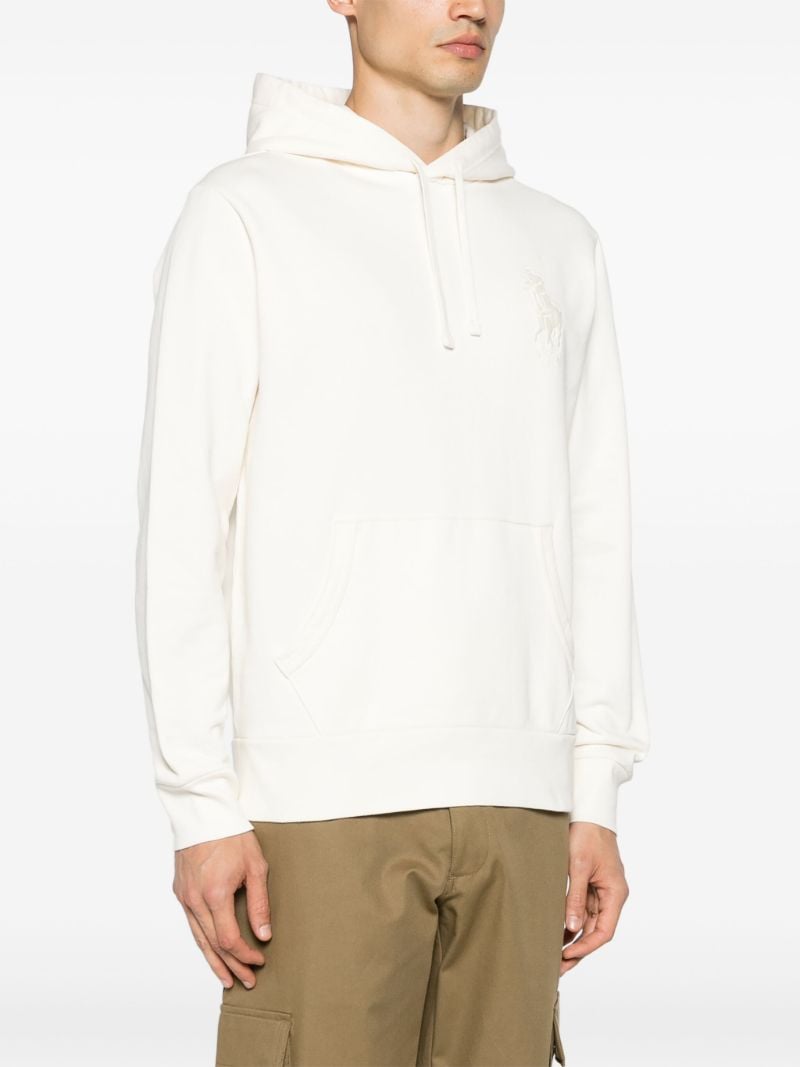 Cream White Polo Pony Embroidery Drawstring Hoodie