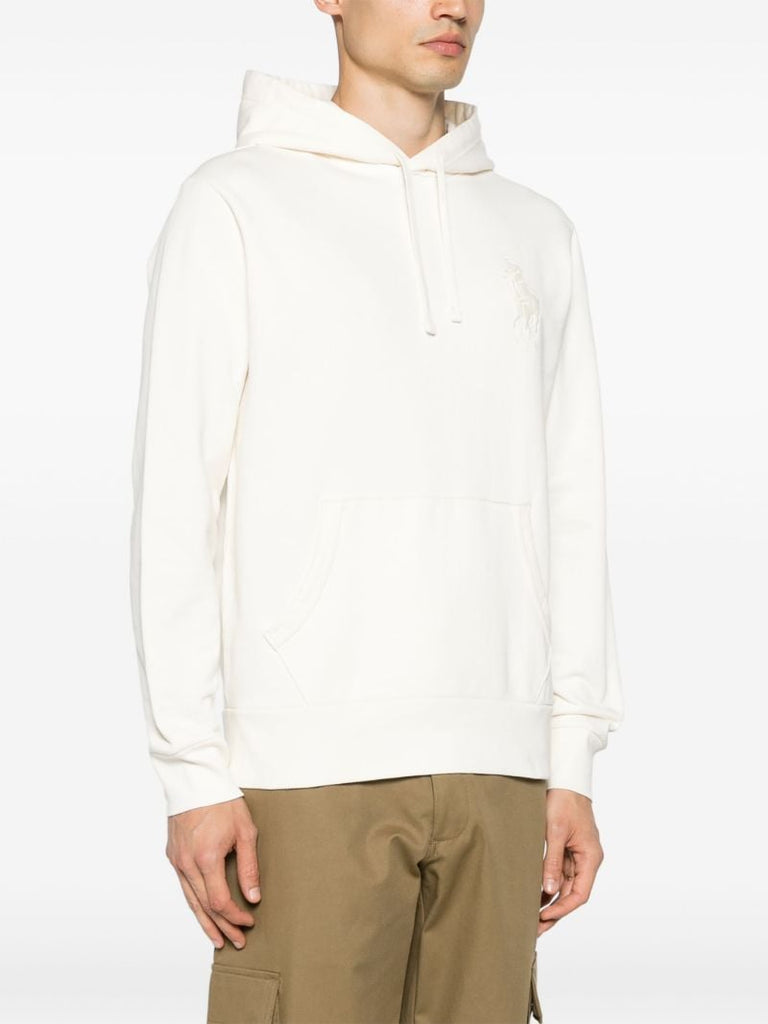 Cream White Polo Pony Embroidery Drawstring Hoodie