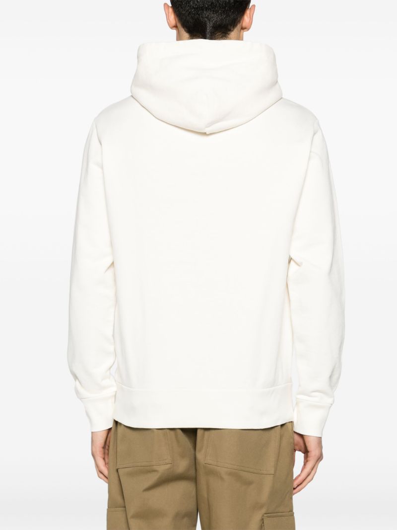 Cream White Polo Pony Embroidery Drawstring Hoodie