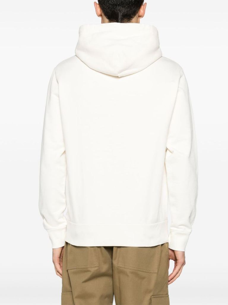 Cream White Polo Pony Embroidery Drawstring Hoodie