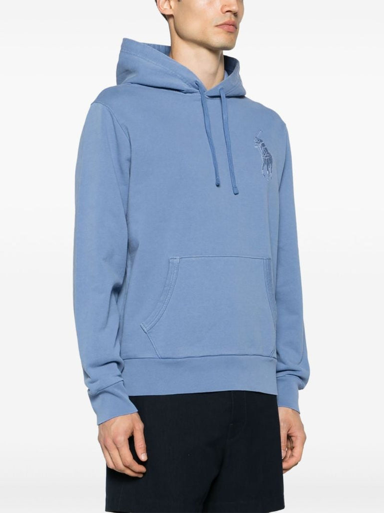 Blue Polo Pony Embroidery Drawstring Hoodie