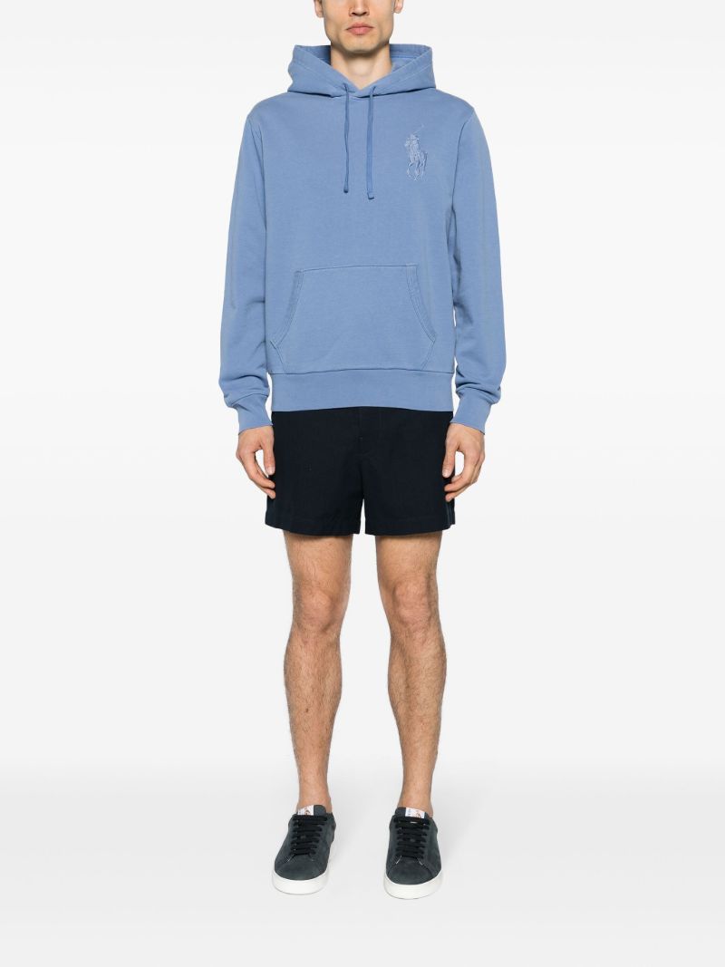 Blue Polo Pony Embroidery Drawstring Hoodie