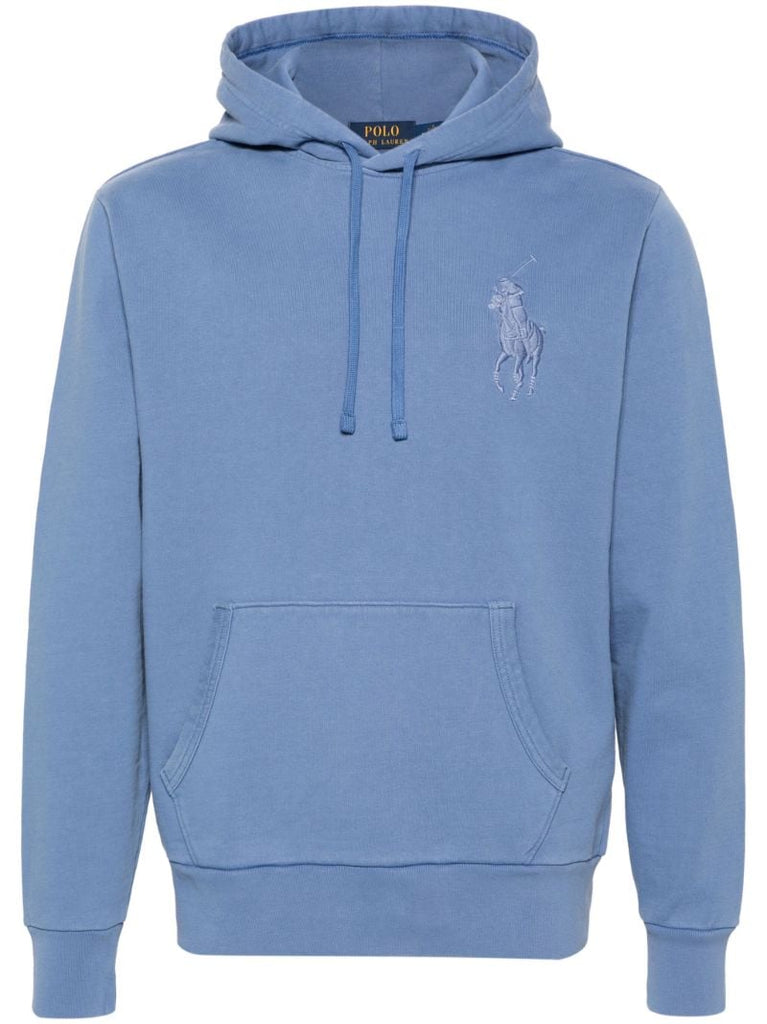 Blue Polo Pony Embroidery Drawstring Hoodie