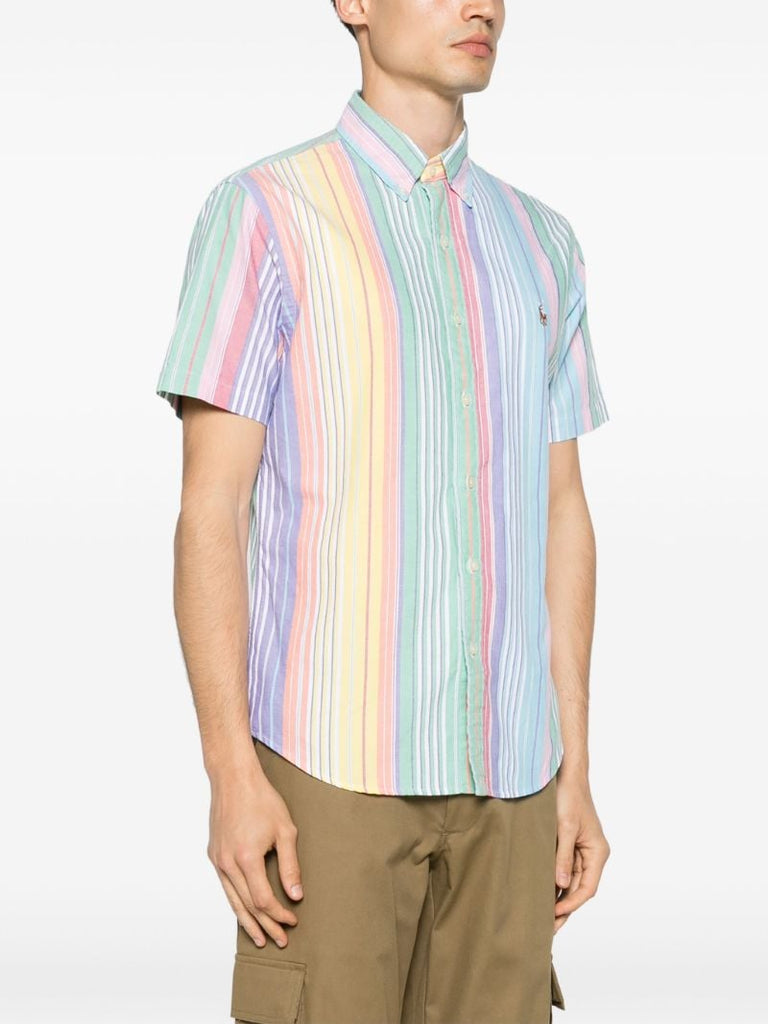 Multicolour Striped Short-sleeved Cotton Shirt