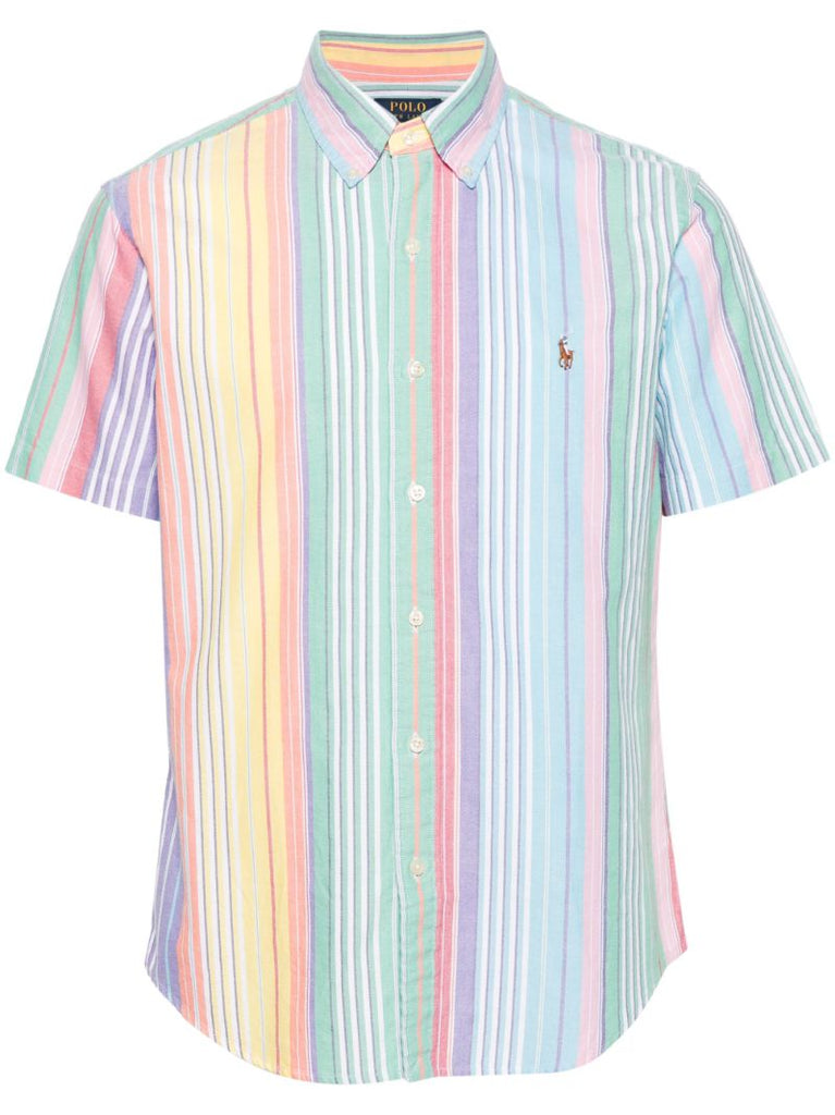 Multicolour Striped Short-sleeved Cotton Shirt