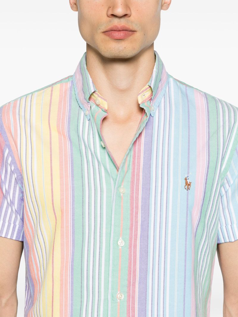 Multicolour Striped Short-sleeved Cotton Shirt