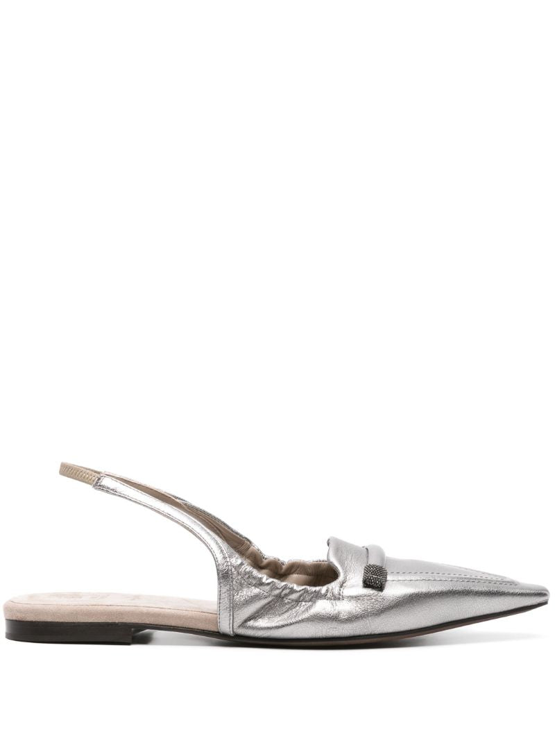 Silver-tone Monili-detail Slingback Ballerina Shoes