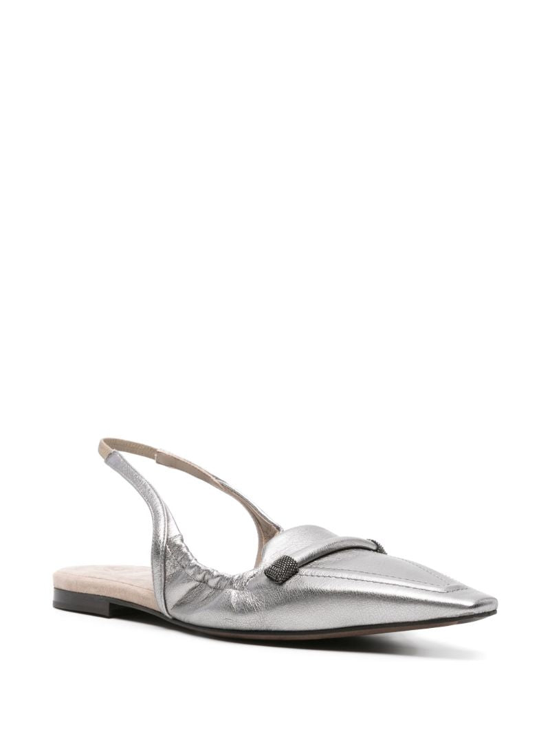 Silver-tone Monili-detail Slingback Ballerina Shoes
