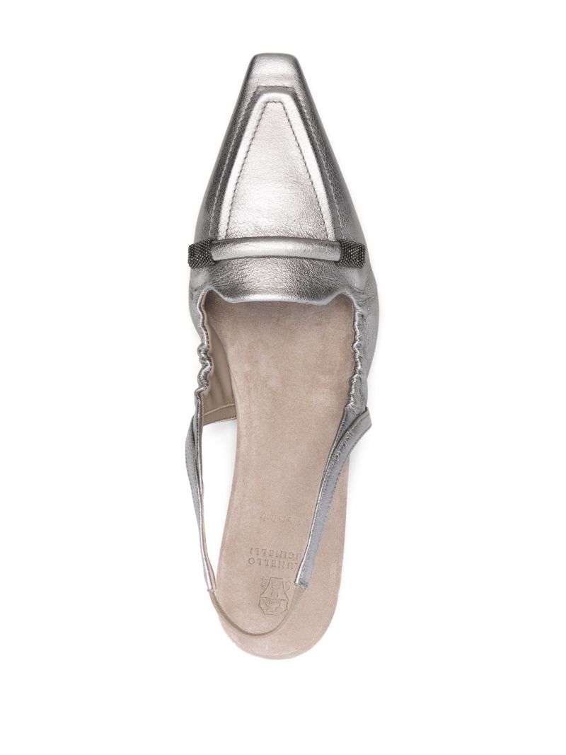 Silver-tone Monili-detail Slingback Ballerina Shoes
