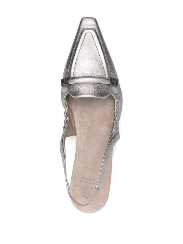 Silver-tone Monili-detail Slingback Ballerina Shoes