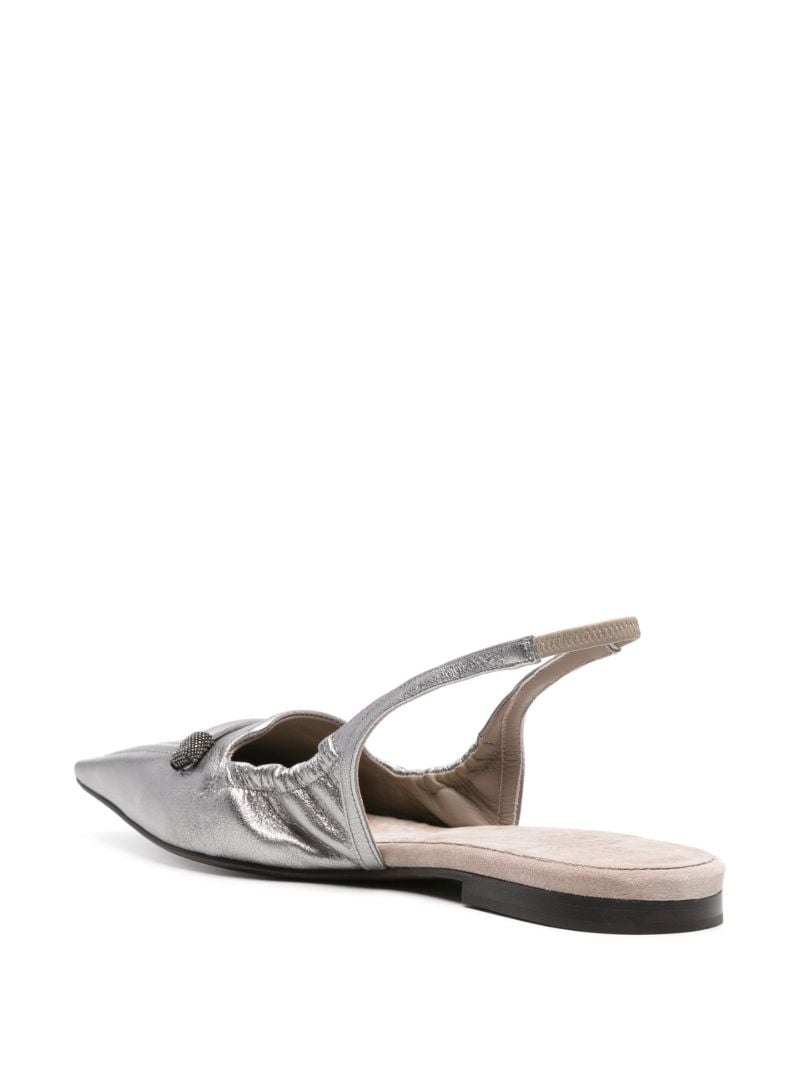 Silver-tone Monili-detail Slingback Ballerina Shoes