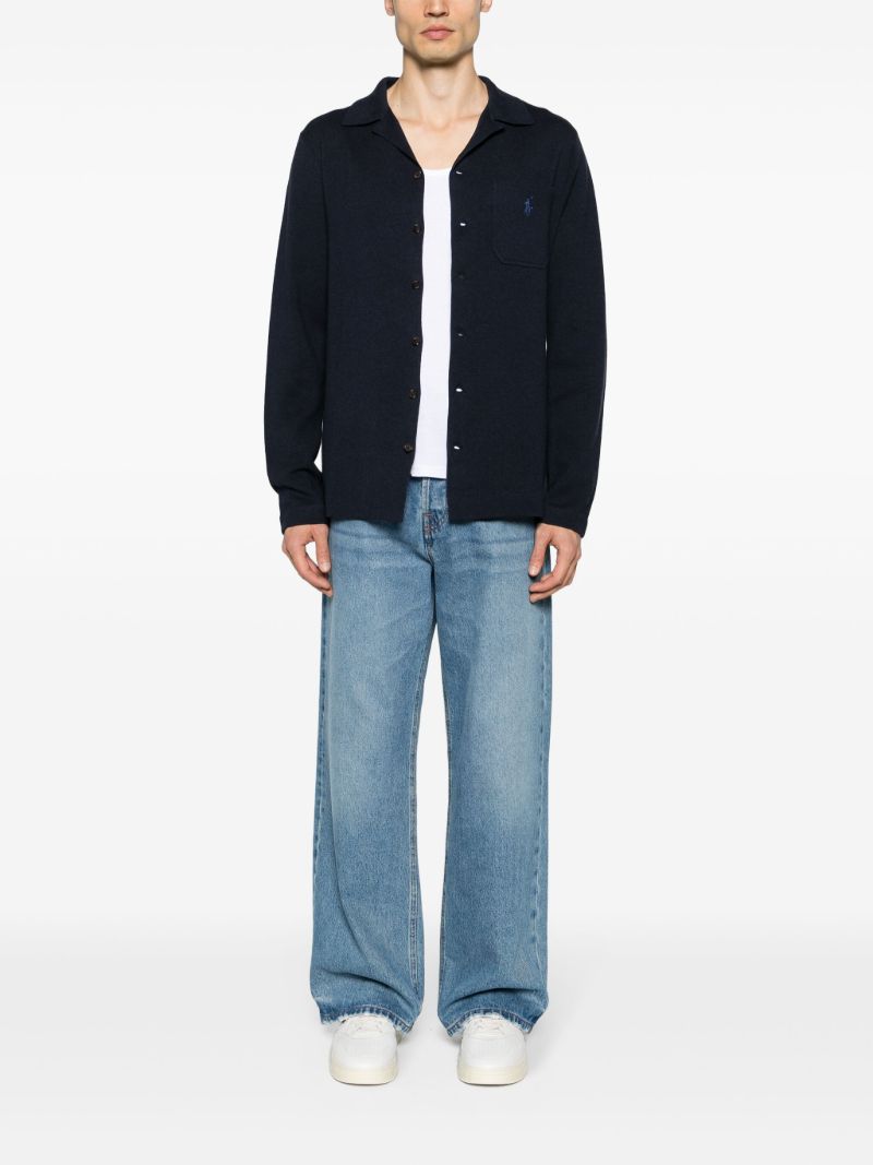 Navy Blue Pony Embroidery Shirt