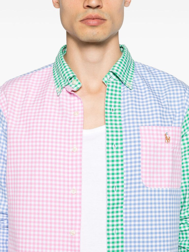 Pink, Green and Blue Checkered Logo Patch Shirt